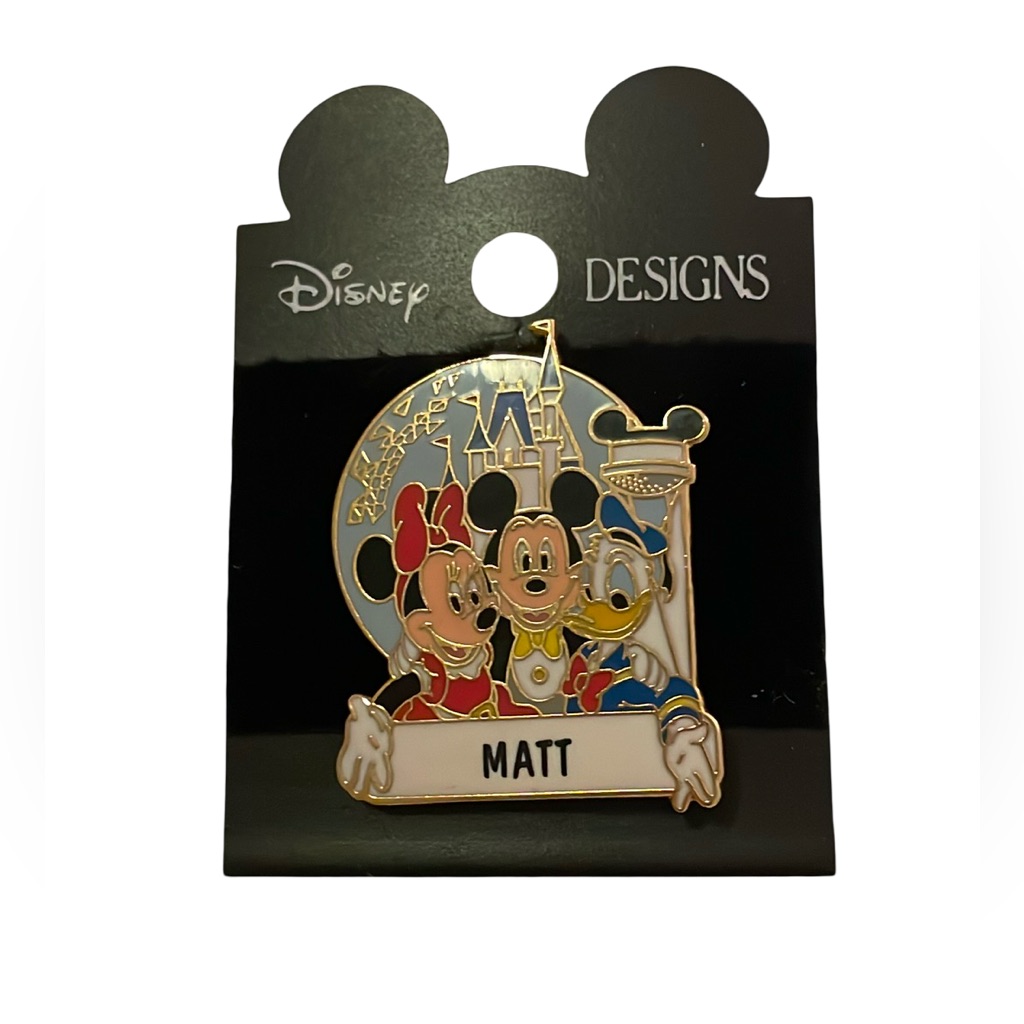 Disney Personalized Souvenir Lapel Pin W/Mickey, Minnie & Donald